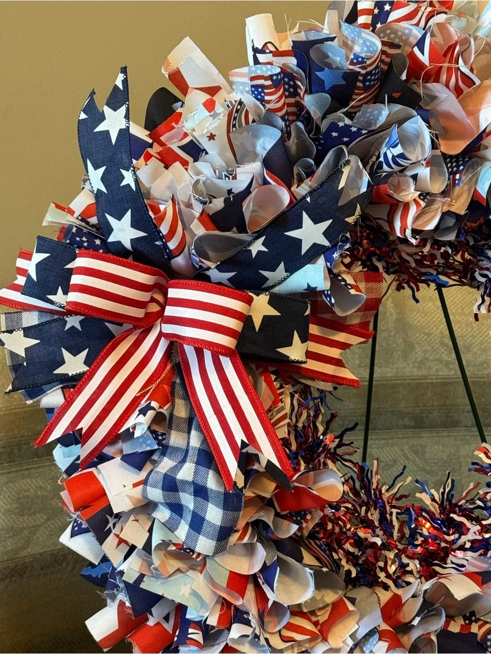 Patriotic Red White & Blue Holiday Wreath with Bow